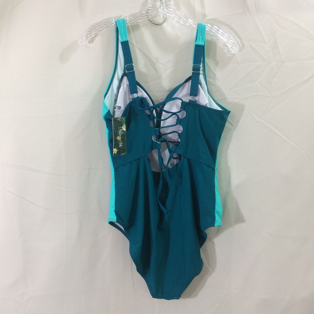 Blooming Jelly One Piece Swimsuit Green Aqua Twist Front Size XXL NWT - Picture 3 of 6